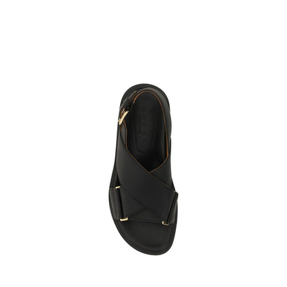 Marni Black Calf Leather Bos Taurus Flat Sandals Marni