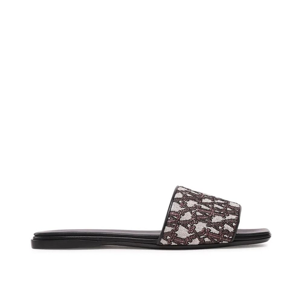 Max Mara Fridac Logo Slides in black and white, made of polyamide with leather insole and sole, open toe and branded insole, women's slip-on sandals.