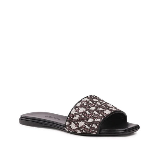 Max Mara Fridac Logo Slides, women's slip-on, open toe, branded insole, leather sole, polyamide composition. Fashion footwear, made in Italy.
