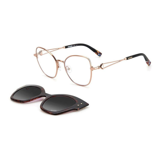 Missoni Gold Stainless Steel Frames with clip-on, size 53/18/140mm, golden color, grey sun clip included.