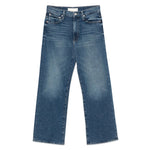 Mother Jeans Blue indigo denim with whiskering effect and classic five-pocket design.