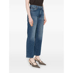 Mother Jeans Blue indigo denim featuring button zip fastening and classic five pockets style
