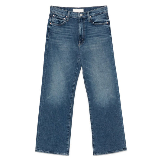 Mother Jeans Blue with indigo color, front button, zip fastening, belt loops, and classic five pockets featuring whiskering effect.