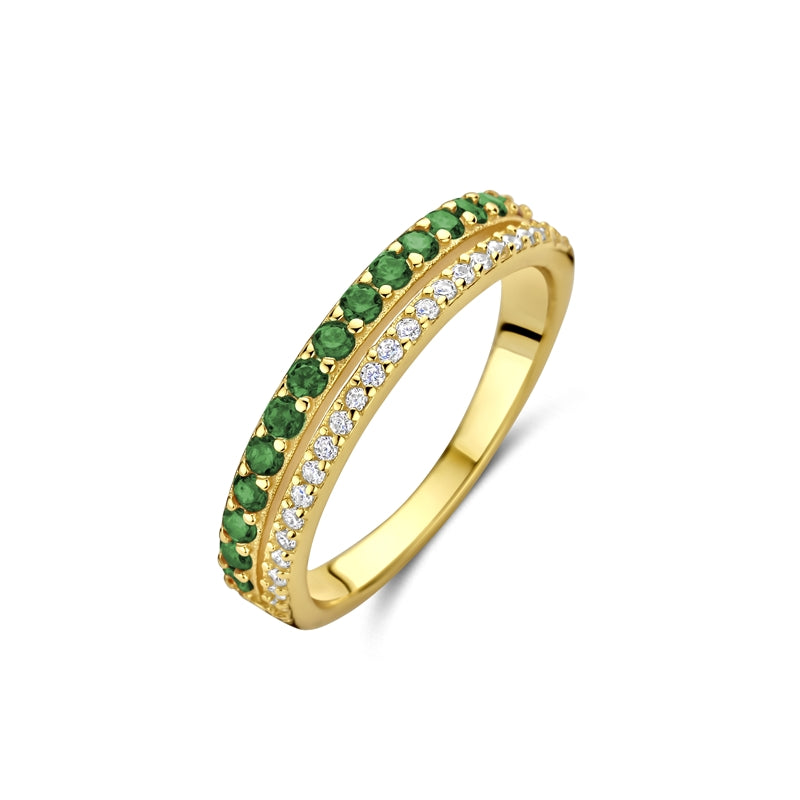 NEW BLING Mod. 9NB-1580-54 gold ring with green gemstones and diamonds