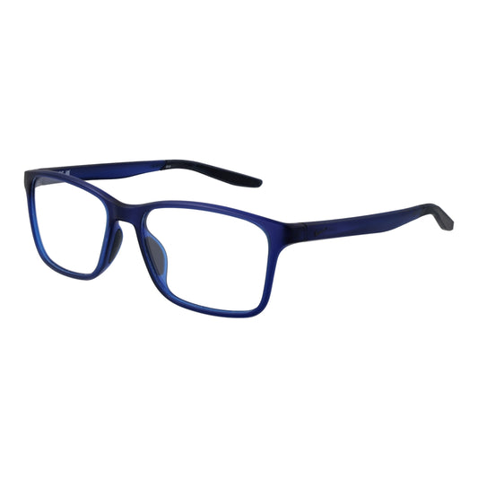 NIKE MOD. NIKE 7117 54414 gent eyeglasses with blue rectangular frames, side view.