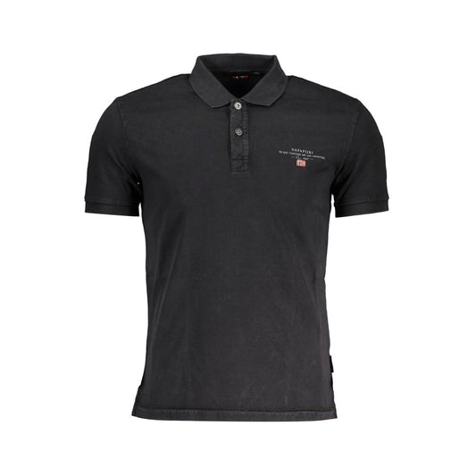 Napapijri Black Cotton Men Polo Shirt with classic dual-button neckline and distinctive embroidery, perfect for a sophisticated casual look.