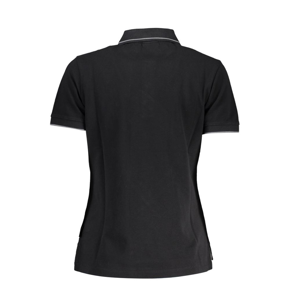 Back view of Napapijri Black Cotton Women Polo Shirt showcasing sleek style and intricate detailing.