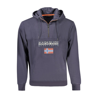 Napapijri Blue Organic Cotton Men Sweater with half-zip and branding