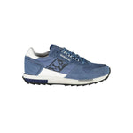 Napapijri Blue Polyester Men Sneaker featuring a stylish design with contrasting details and iconic logo.
