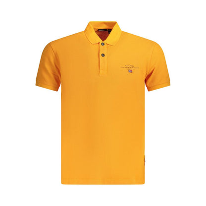 Napapijri Orange Cotton Men Polo Shirt with logo embroidery and two-button placket, short-sleeved for casual elegance and style.