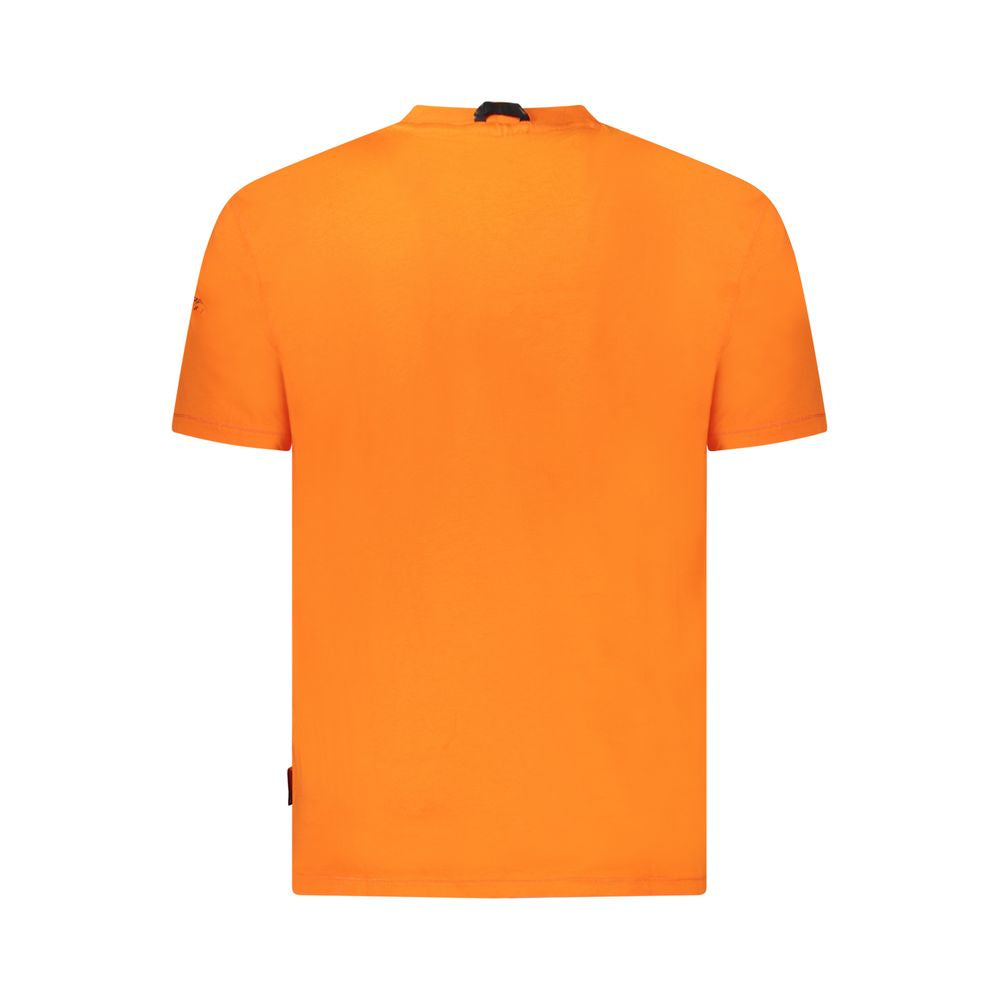 Napapijri Orange Cotton Men T-Shirt - back view, bold color, sustainable fashion, casual luxury, organic cotton, regular fit.
