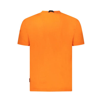 Napapijri Orange Cotton Men T-Shirt - back view, bold color, sustainable fashion, casual luxury, organic cotton, regular fit.