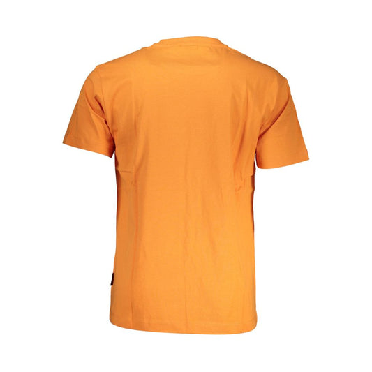 Back view of Napapijri Orange Cotton T-Shirt with short sleeves, loose fit, and crew neck design.