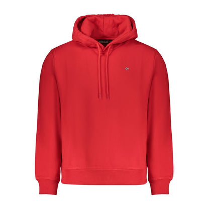 Napapijri Red Cotton Men Sweater with logo embroidery, combines style and comfort in a high-quality cotton blend.