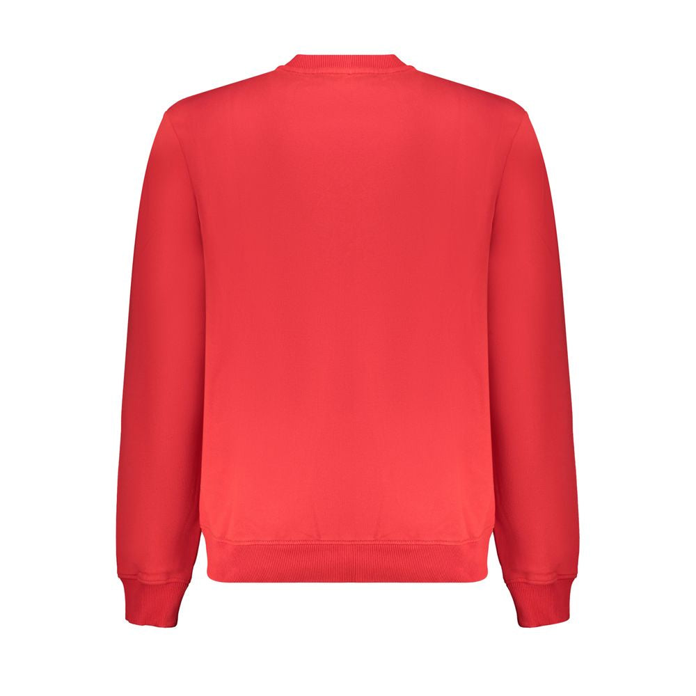 Napapijri Red Organic Cotton Men Sweater, back view of a vibrant red crew neck sweatshirt featuring long sleeves and premium quality fabric.