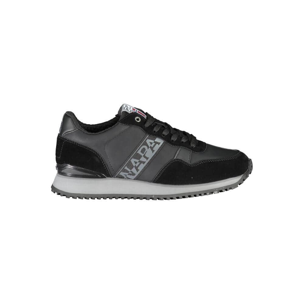 Napapijri Sleek Black Contrast Lace Sneakers with bold logo and customizable laces, perfect for stylish casual wear.