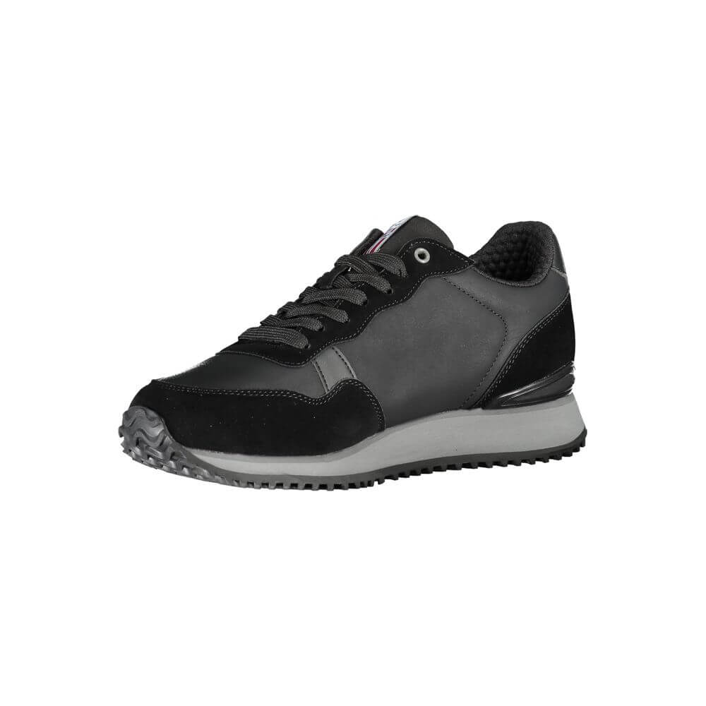 Napapijri Sleek Black Contrast Lace Sneakers with bold logo and customizable laces. Fashion-forward shoes with polyester and polyethylene mix.