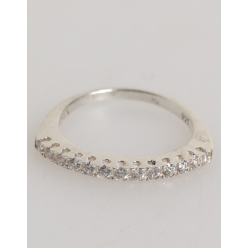 Nialaya Sterling Silver 925 Band Pave CZ Crystal Eternity Ring with cubic zirconia crystals on silver band, perfect for weddings or everyday wear.