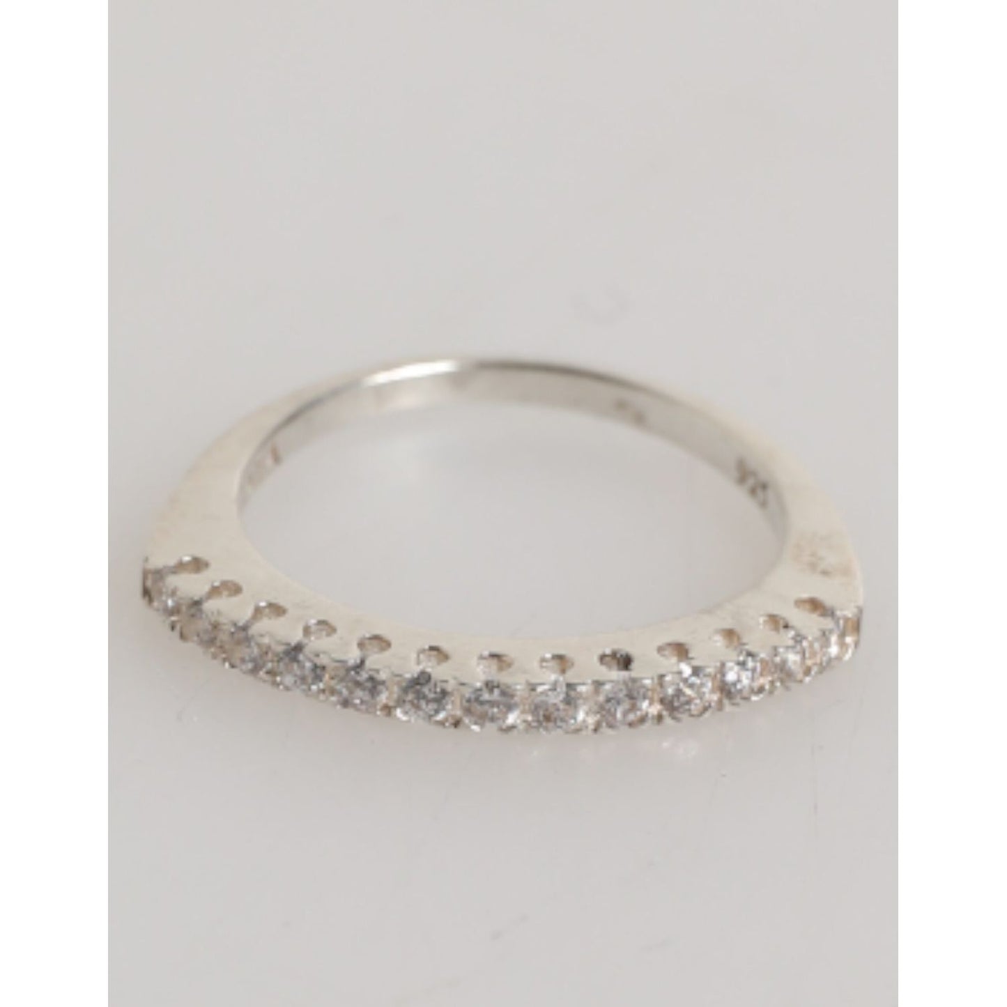 Nialaya Sterling Silver 925 Band Pave CZ Crystal Eternity Ring with cubic zirconia crystals on silver band, perfect for weddings or everyday wear.