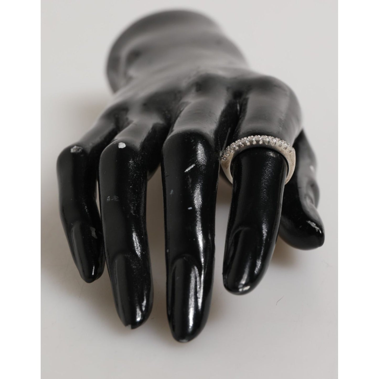 Nialaya Sterling Silver 925 Band Pave CZ Crystal Eternity Ring displayed on black mannequin hand