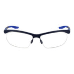 Nike Blue Men Glasses Frame, half-rim rectangular style with stainless steel and blue accents, size 58-15-145.