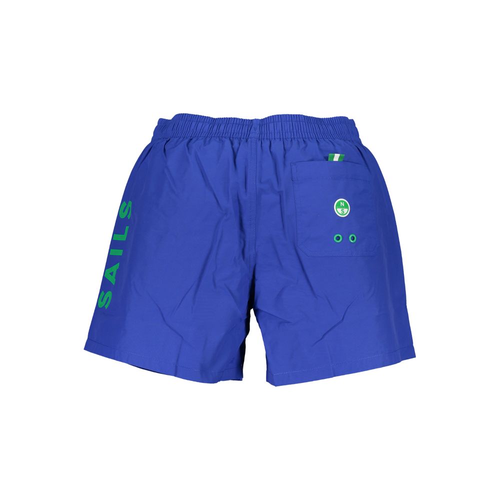 North Sails Blue Cotton Swimwear with elastic waist, two pockets, and logo print. Ocean Positive design with contrasting details.