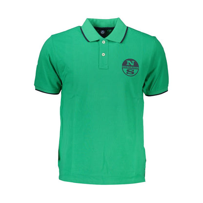 North Sails Green Cotton Polo Shirt, short-sleeved with two buttons, contrast details, print, and logo prominently displayed.