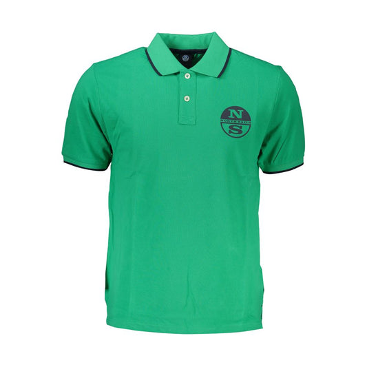 North Sails Green Cotton Polo Shirt, short-sleeved with two buttons, contrast details, print, and logo prominently displayed.
