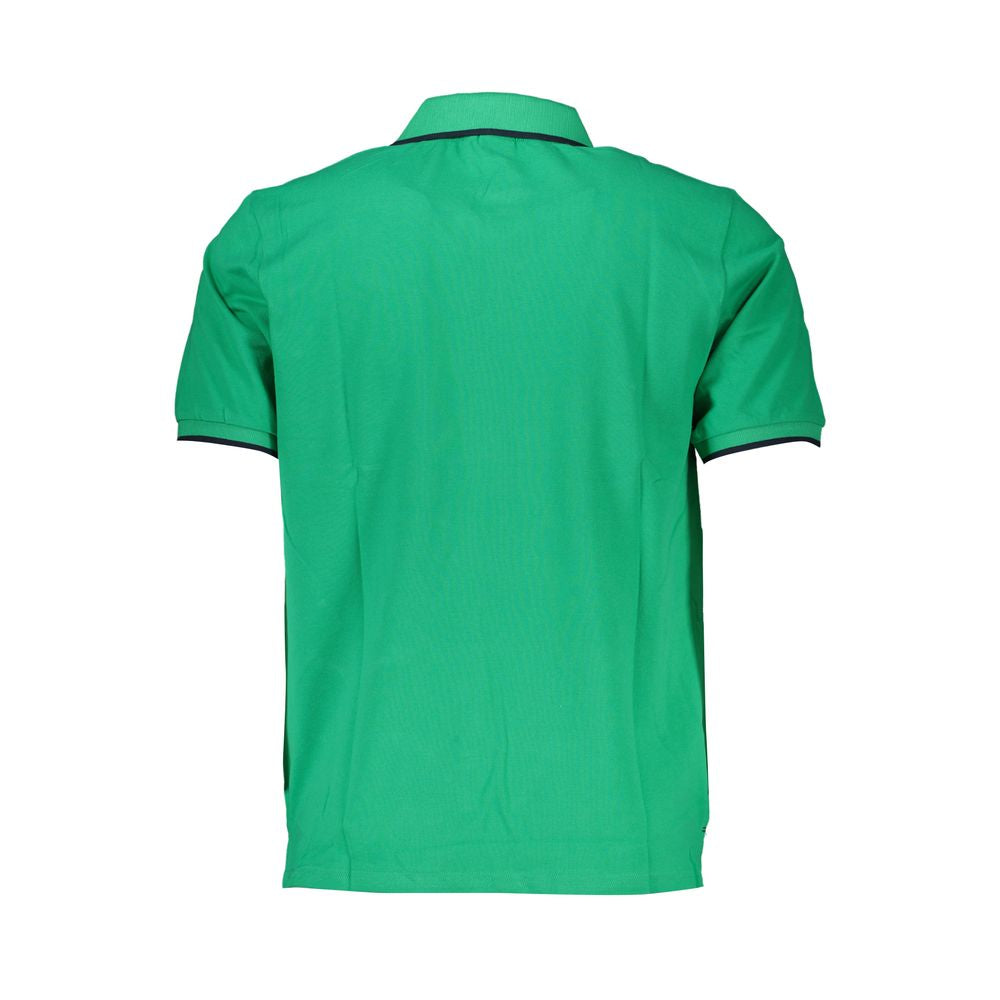 Back view of North Sails Green Cotton Polo Shirt with short sleeves, 2 buttons, contrast details, and logo.