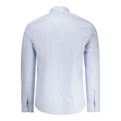 North Sails Light Blue Cotton Men Shirt with stripes, back view showcasing long sleeves and button-down collar.