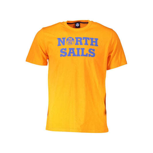 North Sails Orange Cotton Men T-Shirt with logo print, short sleeves, and crew neck design made from premium cotton for comfort and durability.