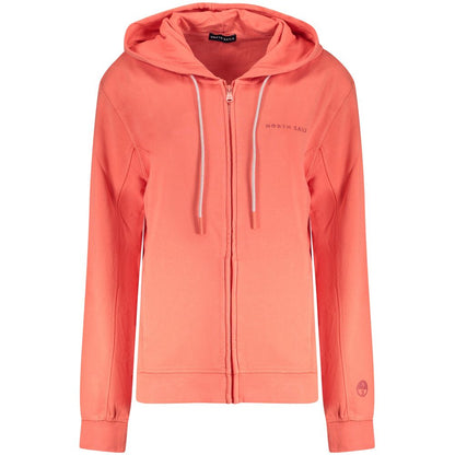 North Sails Pink Cotton Women Sweater with hood, zip fastening, dual pockets, and embossed brand detail, casual chic style.