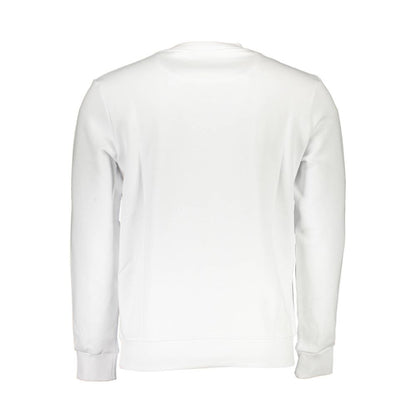Back view of North Sails White Cotton Men Sweater showcasing crewneck design and luxurious fabric blend.