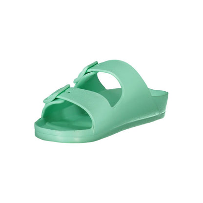 Norway 1963 Green Plastic Women Sandal with dual buckle design, vibrant and stylish for trendsetters seeking unique flair.