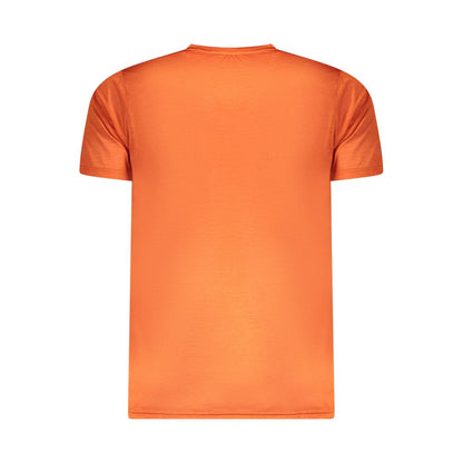 Back view of Norway 1963 Orange Polyester Men T-Shirt, featuring eco-friendly 100% recycled material for stylish sustainability.