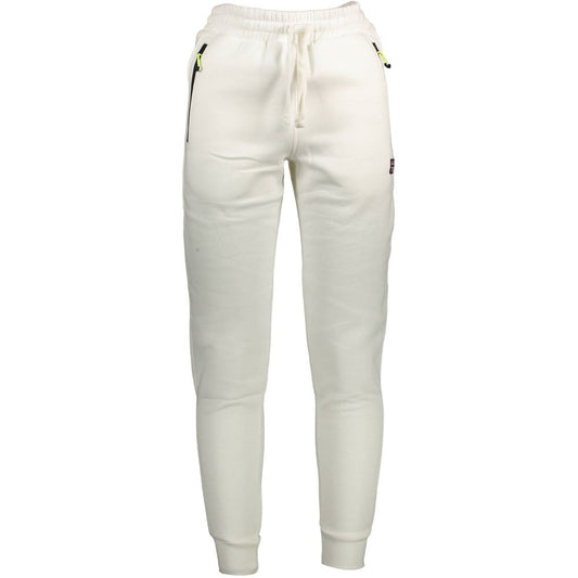 Norway 1963 White Cotton Pant with elastic waistband, laces, ankle elastic, zipped pockets, embroidery, contrasting details, logo.