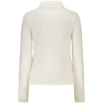 Back view of Norway 1963 White Polyester Women Sweater showcasing elegant long sleeves and chic design.