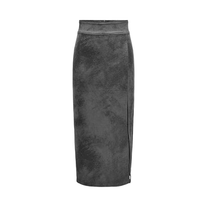 Only Gray Artificial Leather Long Skirt