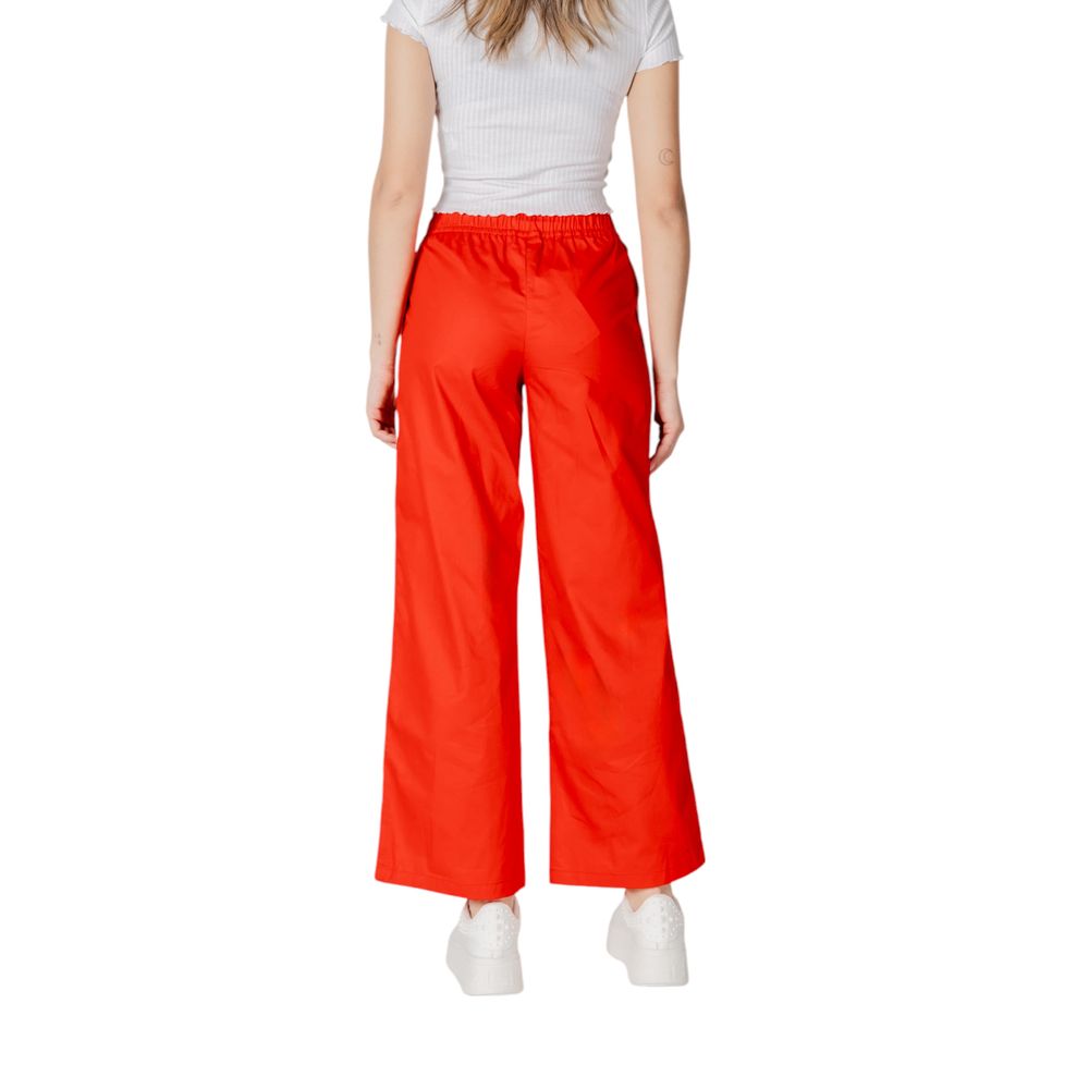 Only Red Cotton Casual Pants