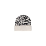 Only Onltrine Animalprint hat with zebra and leopard patterns, made of 68% acrylic, 28% polyester, and 4% elastane for warmth and style.