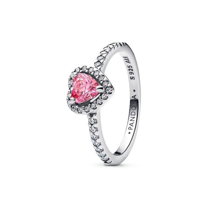 PANDORA JEWELRY Mod. 198421C03-58 silver ring with pink heart-shaped gemstone and cubic zirconia accents.