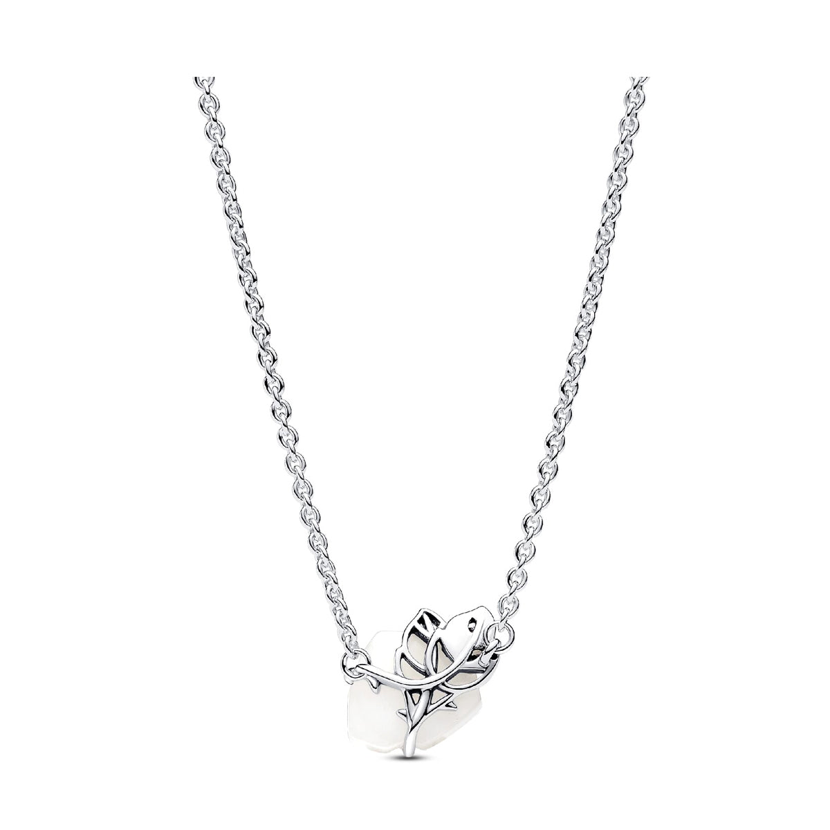 PANDORA JEWELRY Mod. 393206C01-45 silver necklace featuring a delicate rose pendant on a fine chain