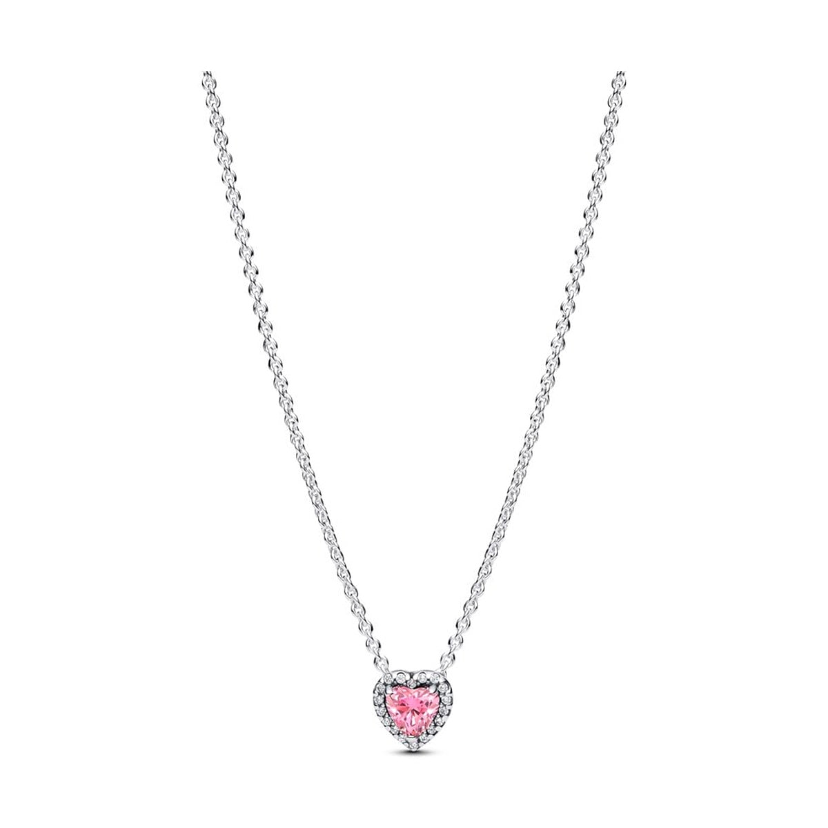 PANDORA JEWELRY Mod. 398425C02-45 silver necklace with heart-shaped pink stone pendant