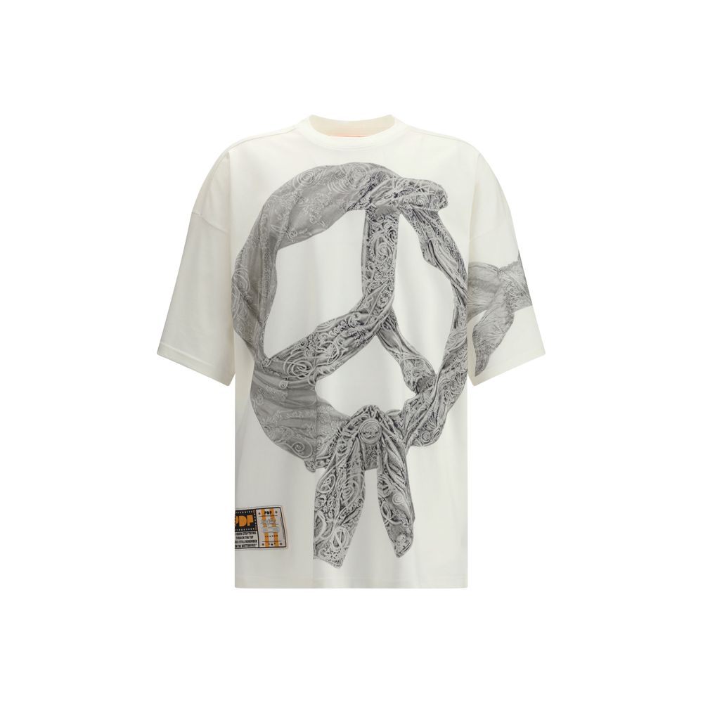 PDF Channel The Boy White Flake T-Shirt with graphic print, oversized fit, crew neck, and short sleeves for a casual look