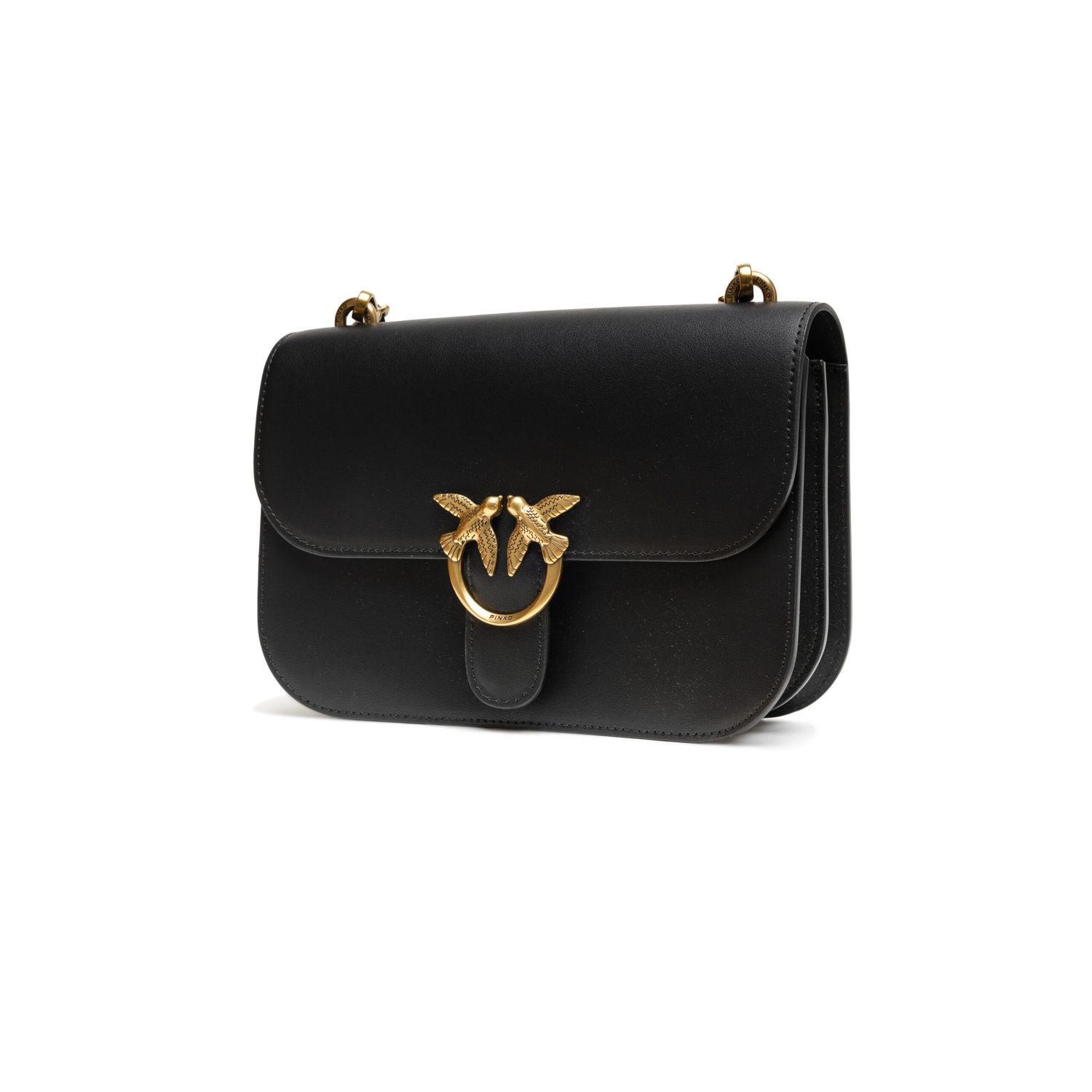 PINKO Black Leather Love Bell Classic Shoulder Bag