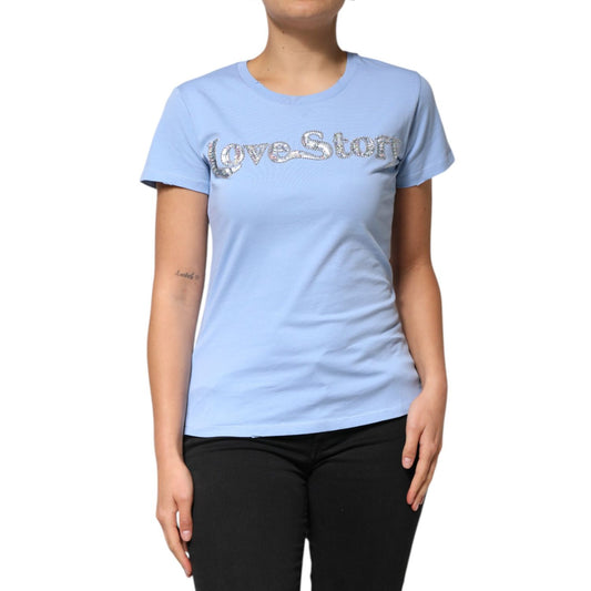 PINKO Blue Love Story Sequined Embellished Short Sleeves T-shirt PINKO