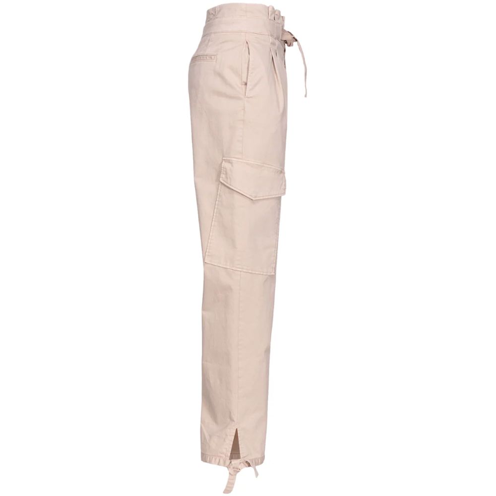 Side view of PINKO Pink Cotton Jeans & Pant with ribbon belt, cargo pockets, and two-button zip fastening.