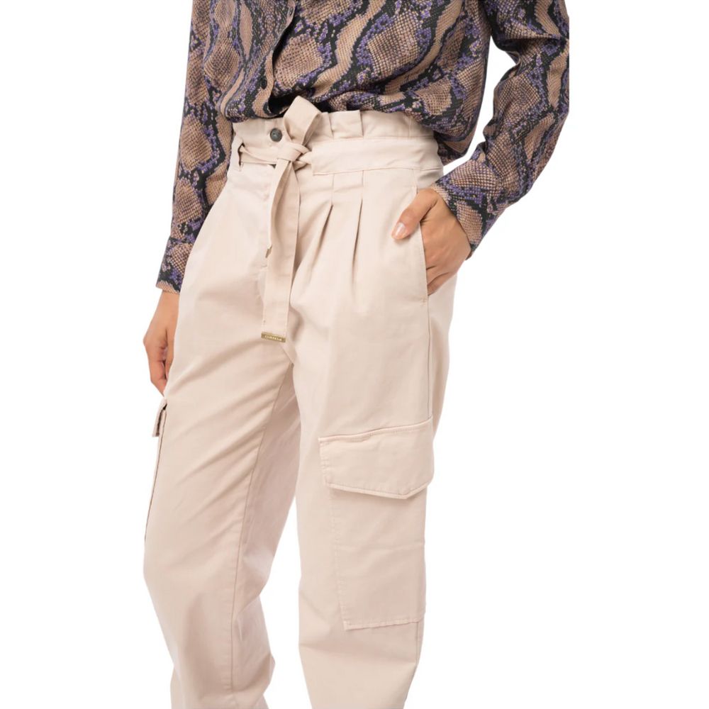 PINKO Pink Cotton Jeans & Pant with ribbon belt, side cargo pockets, button fastening and zip.