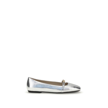 PINKO Silver Calf Leather Bos Taurus Ballet Flats