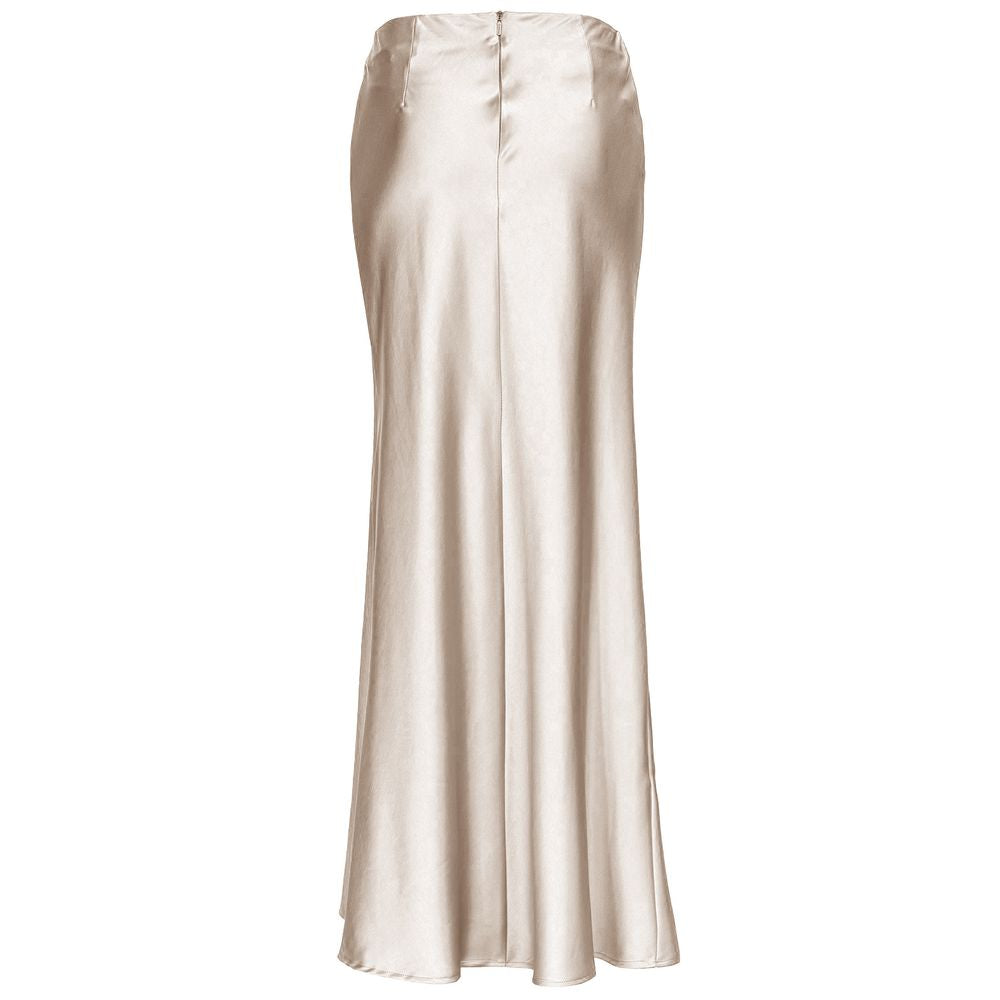 PINKO White Polyester Skirt with hammered satin, front slit, and back zip fastening, elegant and stylish design.